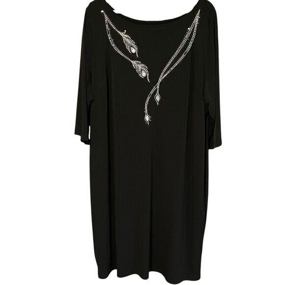 Bob Mackie Art Deco Black Short Sleeve Shift Dress Silver Sequins & Jewels Detai - Picture 1 of 5